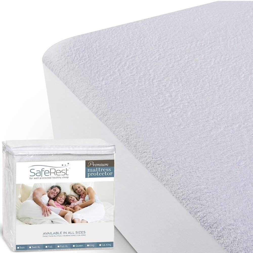 SafeRest Premium Waterproof Cotton Mattress‎ Protector Vinyl Free White Twin